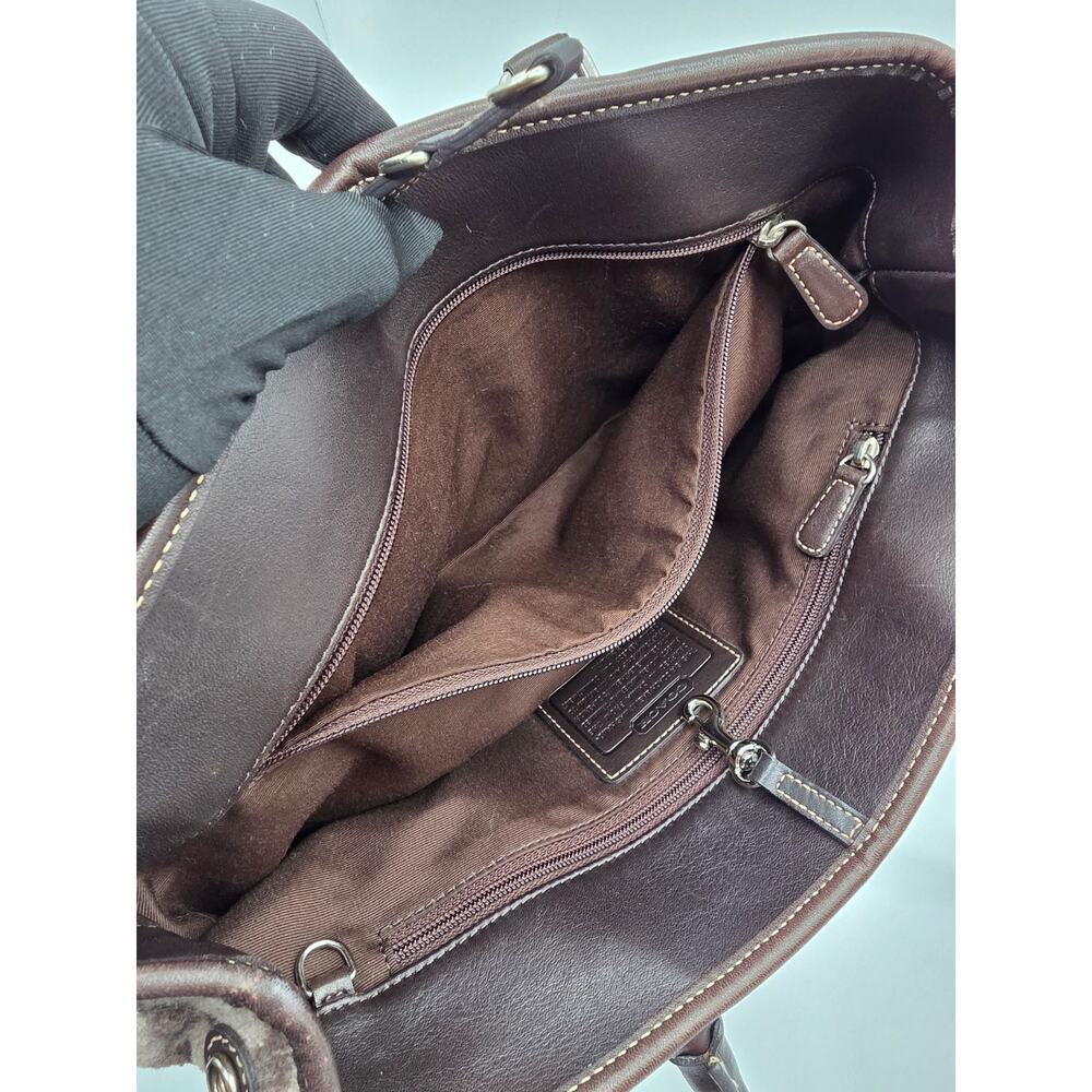 Vintage Coach FJ7721 Signature Wool Tote Brown Leather Handbag - Picture 8 of 16